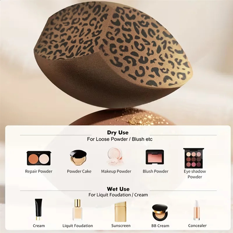 12pcs Large Leopard Print Makeup Sponge WetDry Dual Use Threecut Liquid Foundation Application 260615 - view 6