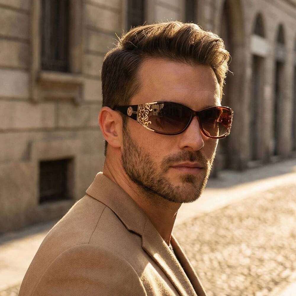 New wraparound diamond metal shiny polarizing driving sunglasses, vintage fashion, personalized trend, hollow-out lace 26Y0626 - view 4