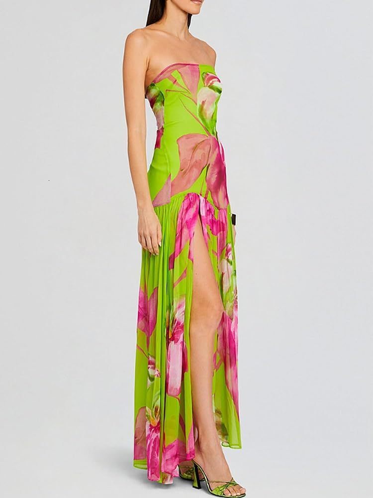 Printed strapless sleeveless dress for women - view 8