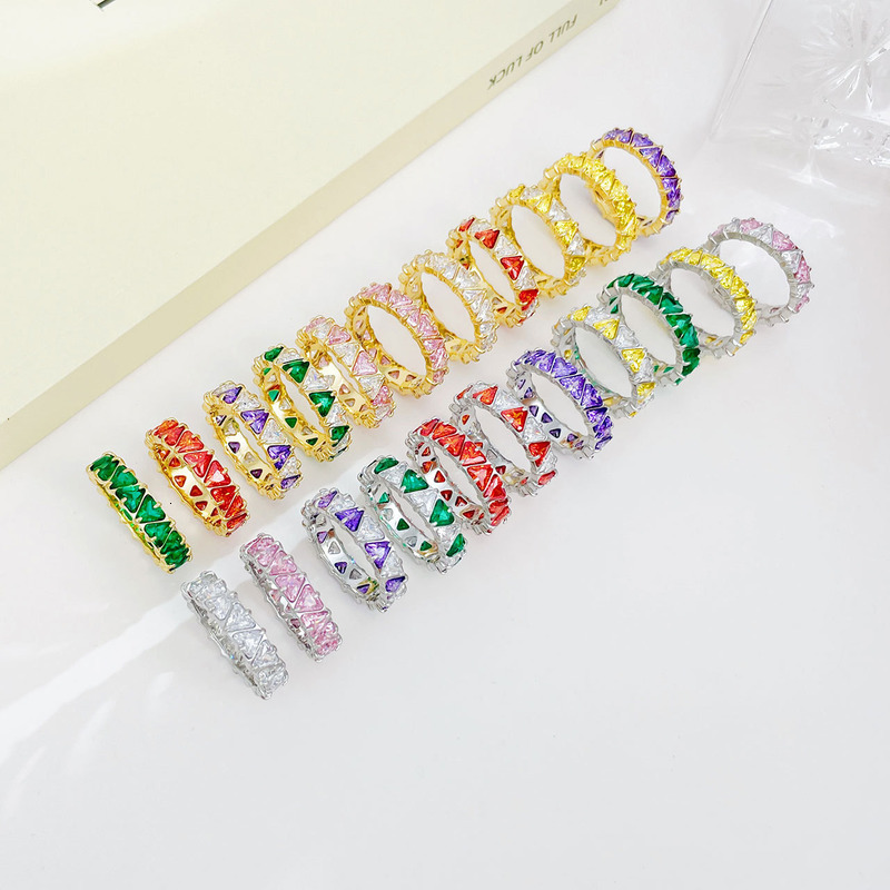 Ring Fashionable Full Circle Triangular Cutting Diamond Arranged Colorful Zircon Ring For Women Exquisite Diamond Inlaid Ring Jewerly Designer For Wom - view 4