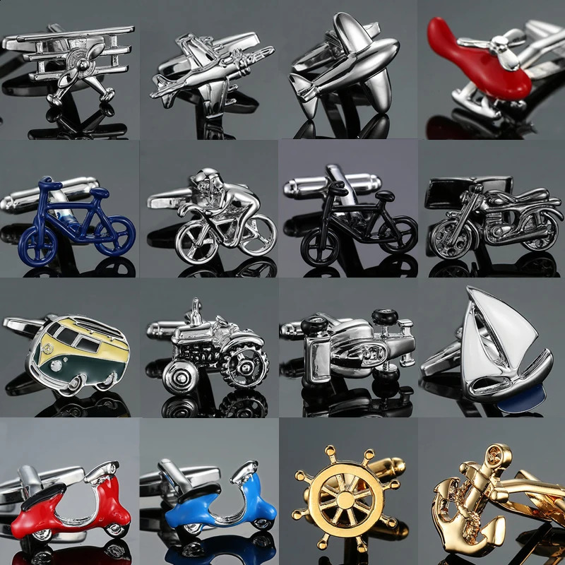As high quality mens Cufflinks boat anchor racing bicycle aircraft Cufflinks mens Wedding Shirt badge pin gift 260626