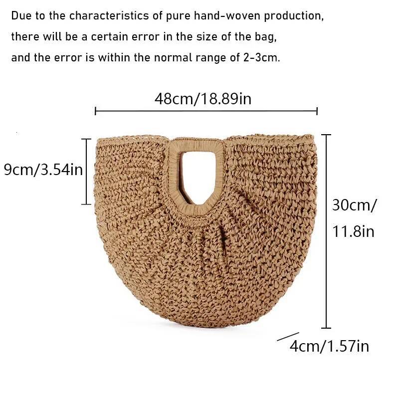 Casual Rattan Woven Handbag Large Capacity Designer Women's Straw Summer Half-Moon Beach Tote Shopping Bag - view 7