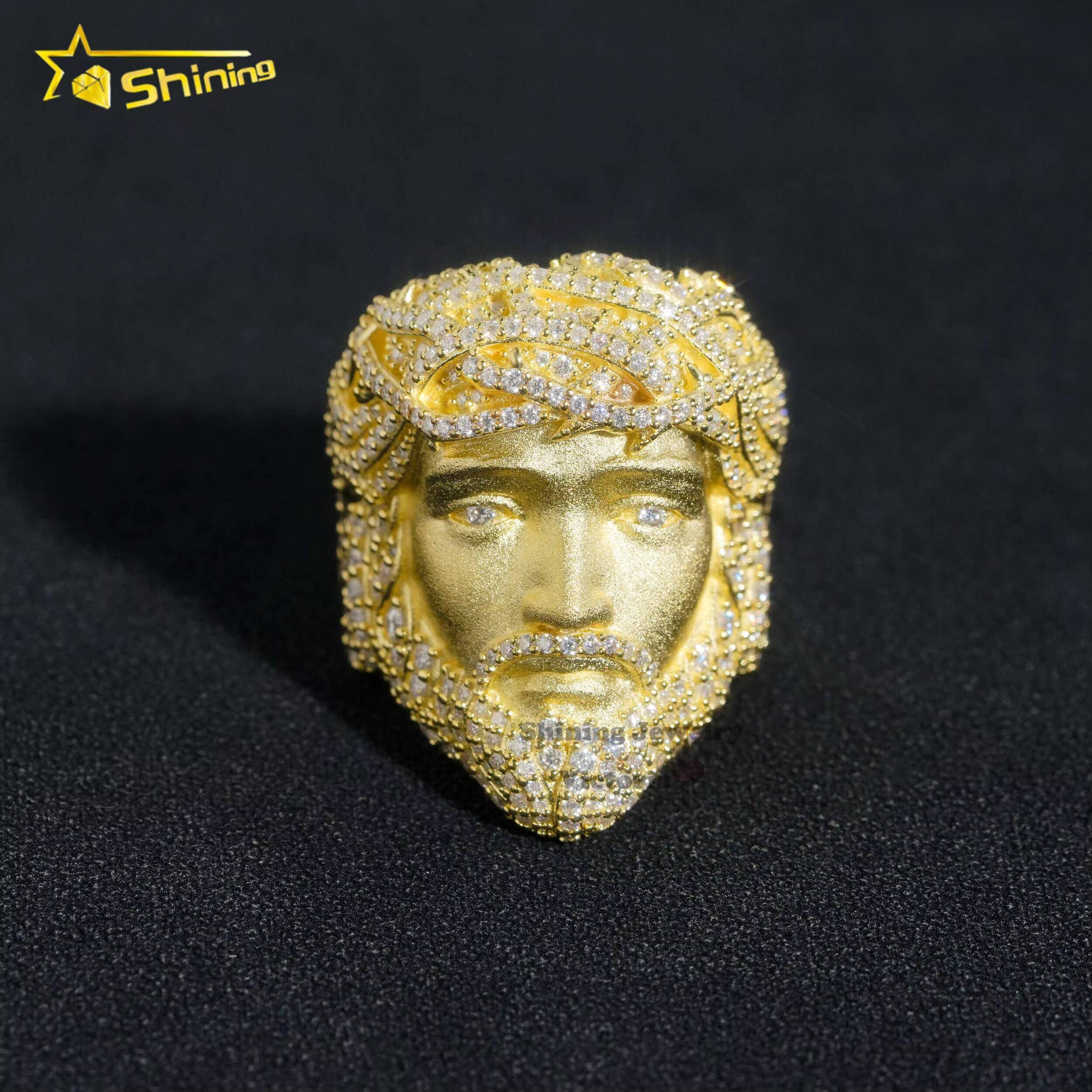 Fine Jewelry Pass Diamond Tester Gold Plated Iced Out Rings Men Rock 925 Silver VVS Moissanite Diamond Hip Hop Jesus Ring - view 4