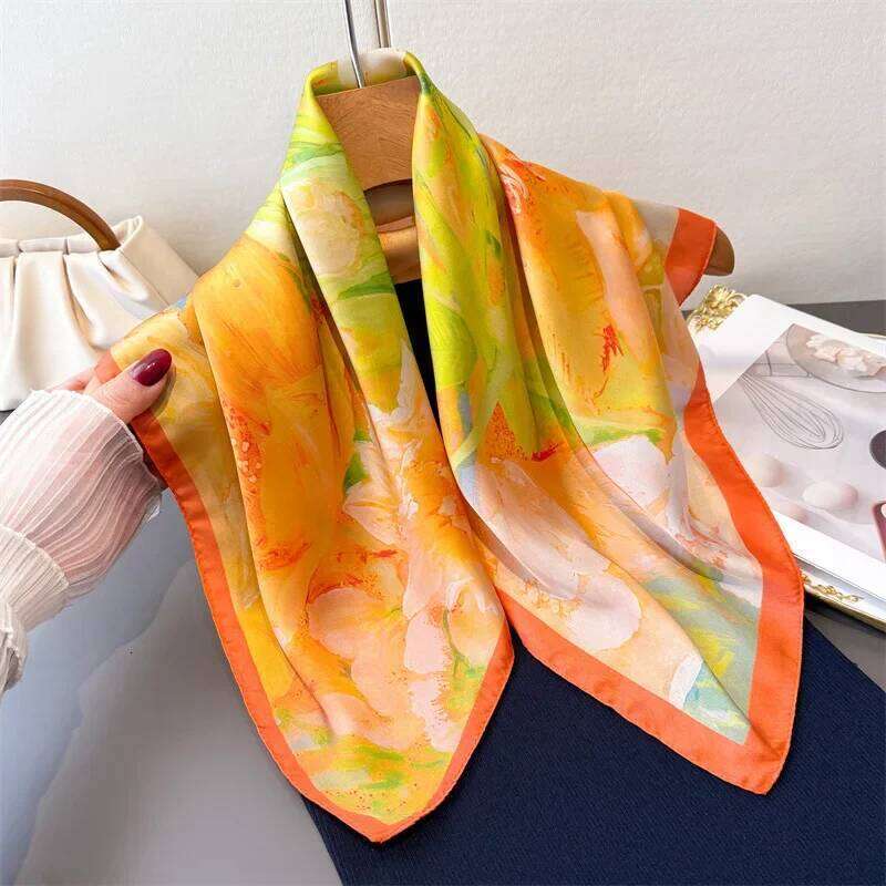 FLoral Printed Imitation Silk Scarves Fashion Square Scarf Bandanas For Women Luxury Hijab Neckerchief Elegant Shawl Wraps 26Y06226 - view 6