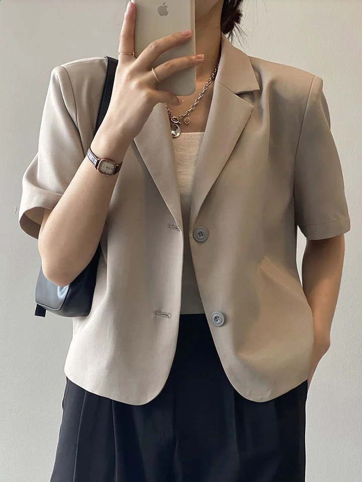 Zoki Elegant Casual Blazers Women Short Sleeve Loose S3Xl Suit Coat Tops Korean Summer Fashion Solid Sweet Simple 260625 - view 4