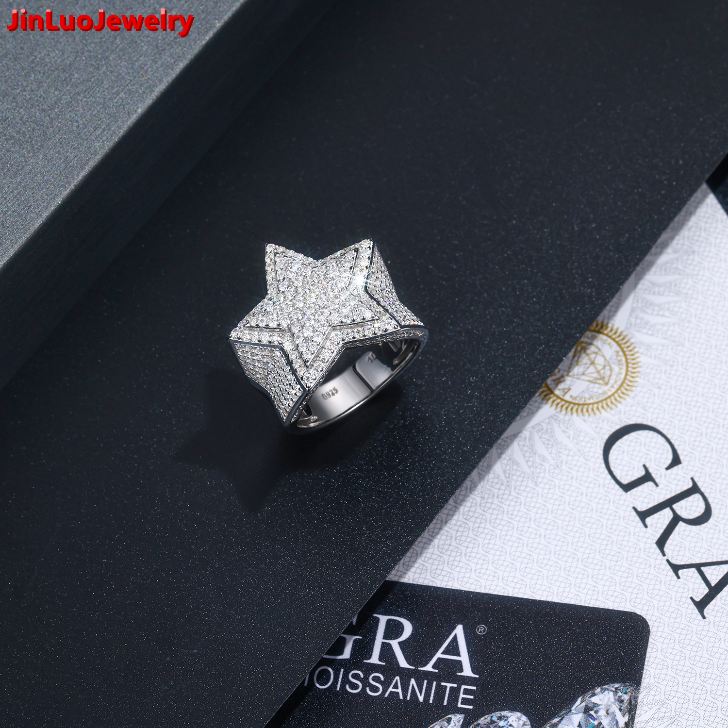 925 Silver Iced Out Star Design Hip Hop VVS1 Moissanite Pav Setting Luxury Bling Fine Moissanite Jewelry Ring