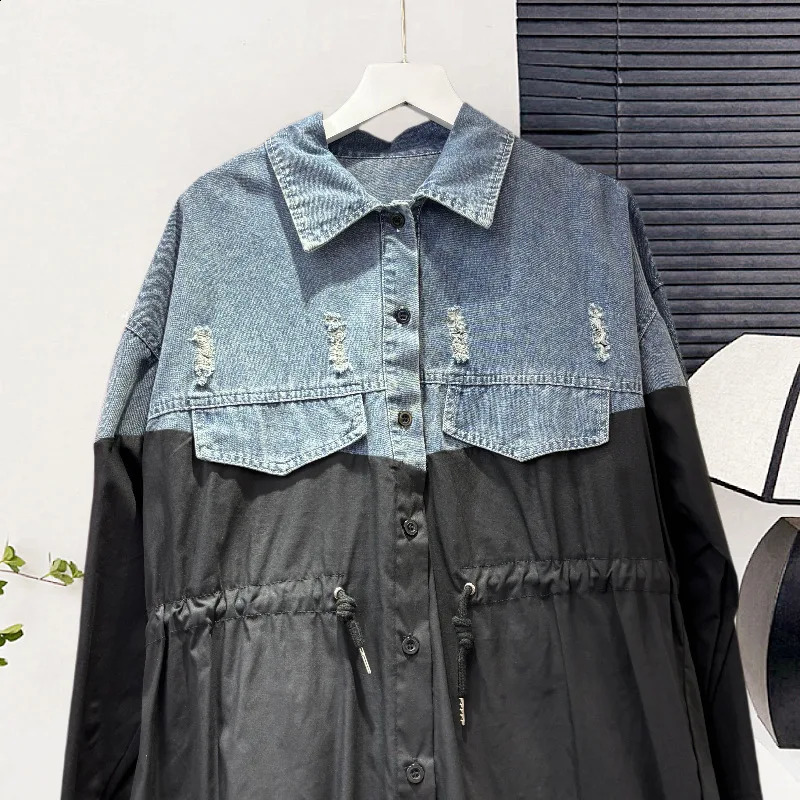 SuperAen Denim Patchwork Womens Spring and Autumn Loose Casual Long-Sleeved Fashion Top European and American Style Shirts 260626 - view 3