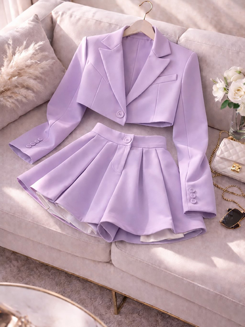 Womens Short Blazer Sets 2 Piece and Mini Skirt Sets Business Casual Suits SF061 - view 6