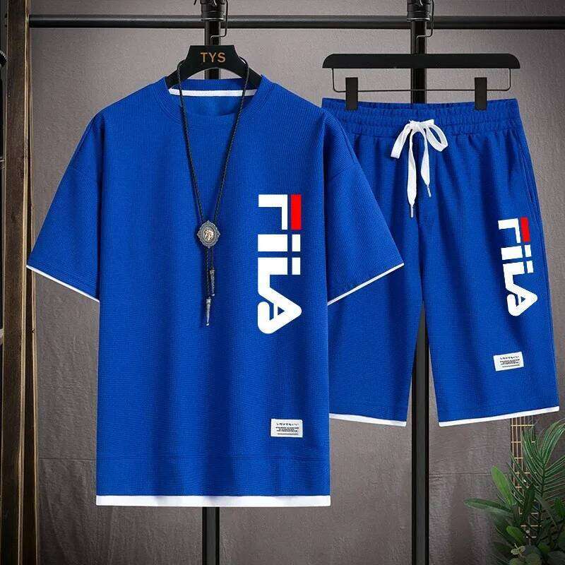 2026 Summer Men's Casual T-shirt+Shorts Waffle Fashion Short Sleeve Shorts Two sets of Sports Loose Set 26Y0626 - view 4