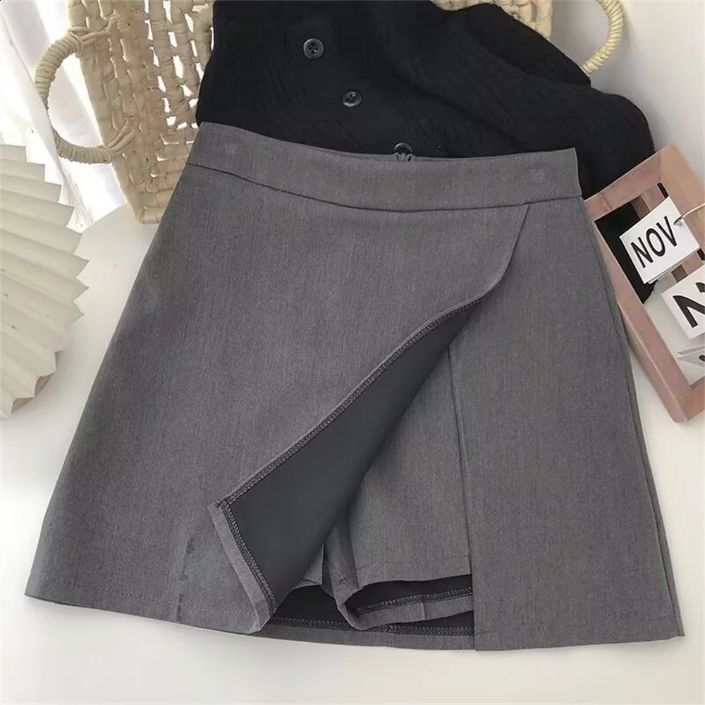 2026 Black Grey Irregular Skirt Aline Women High Waist Korean Fashion Zipper All Matched Shorts Skirts vintage for women 260626 - view 6
