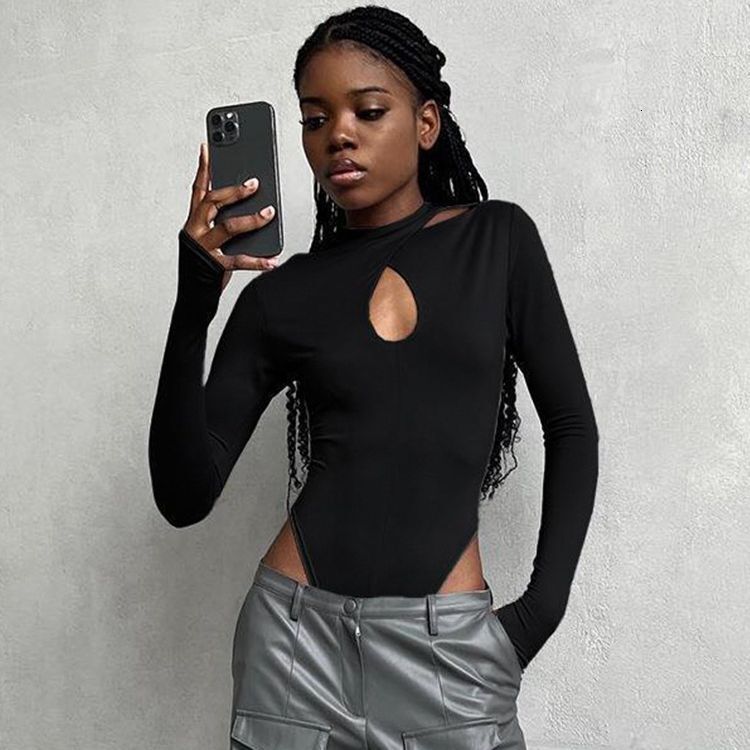 Womens Long Sleeve Bodysuit Womens Sweetheart Cut Out Cross Neck Elastic Tight Fit With Finger Loops For Women Daily Layering Club Party Outfits - view 5