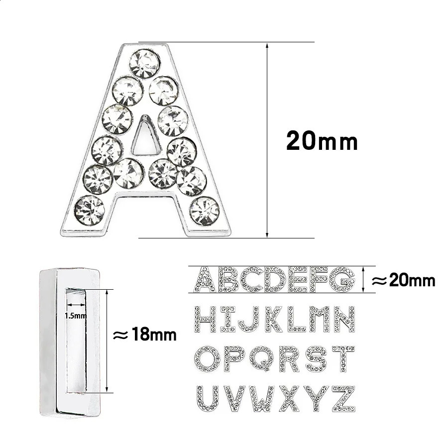 13pc/lot Hole 18mm Slide Letter English Alphabet Rhinestones A-Z Fit DIY Wristband Bracelet Pet Collar Jewelry Making 260623 - view 4