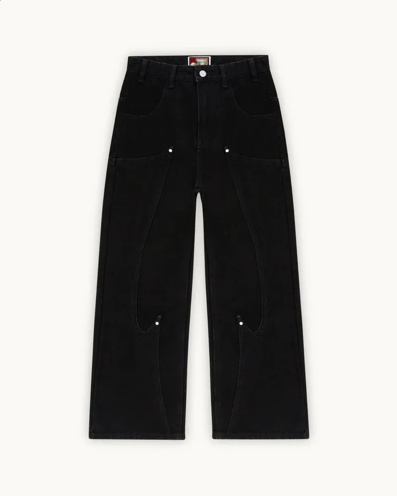 Y2K Black Baggy Cargo Jeans Men Horse Back Pocket Embroidery Cursive Wild Ride Distressed Cut Out Wide Leg Casual Denim Trouser 260625 - view 4