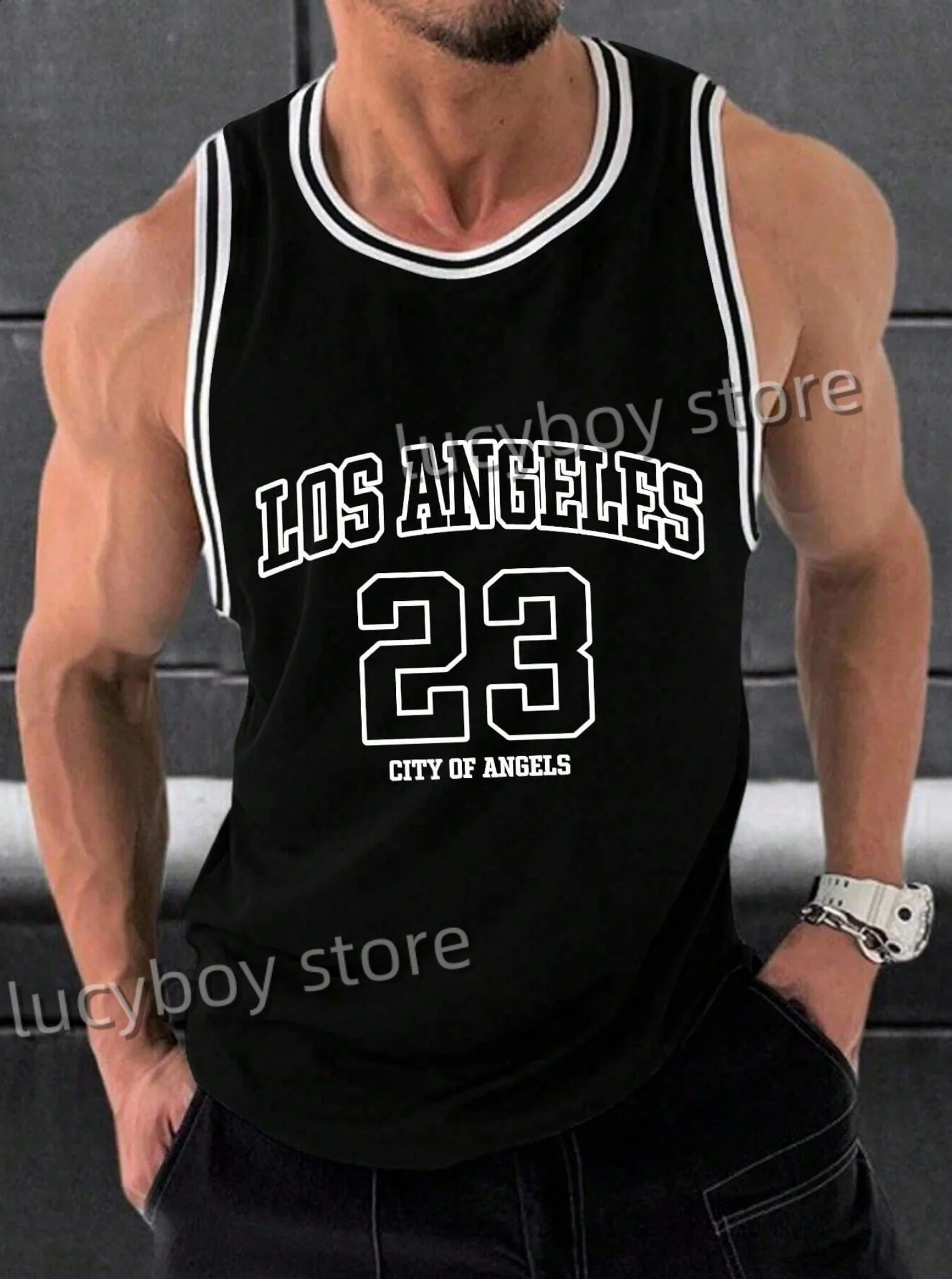 26 SUMMER Mens NO23 LOS ANGELES Graphic Tank Top Sleeveless Vest Men Round Neck Sports Gym Clothing 260626 - view 5