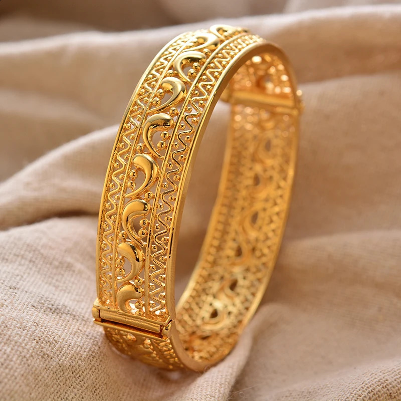 Round Flower Shape Gold Color Bangles for Women Men Algerian Wedding Bracelets 236 Long Chain French Jewelry 260626 - view 5