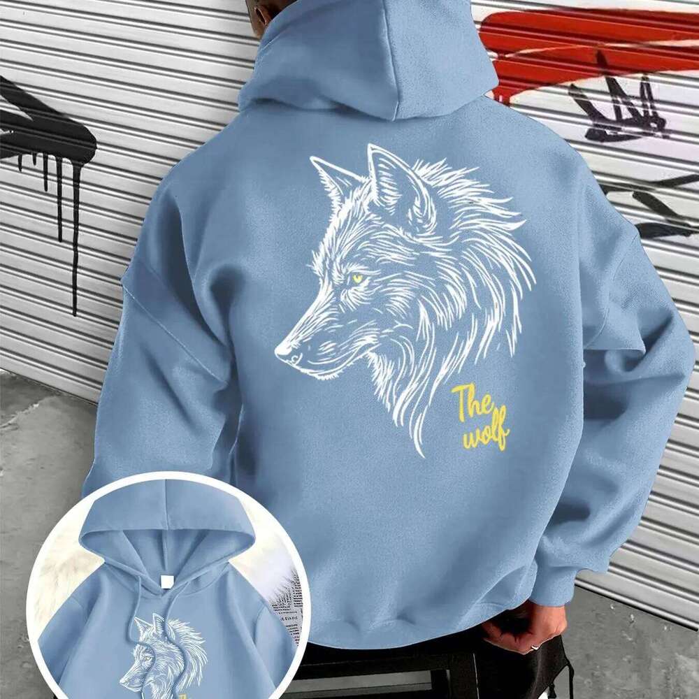 Men's Warm and Thick Winter Wolf Print Hoodie - Autumn/Winter Casual Outdoor Wear Unisex Holiday Gift W260626 - view 4