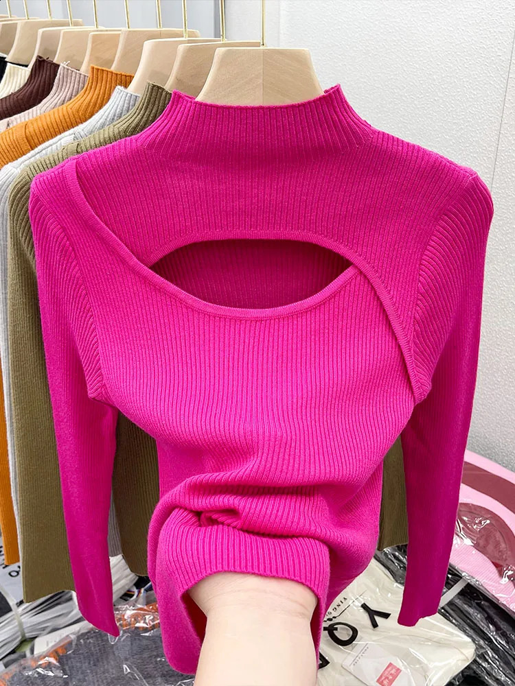 2026 Autumn Winter Sexy Hollow Out Women Sweaters Tops Slim Vintage Jumper Soft Warm Pull Female Casual Pullover Knitted Sweater 260626
