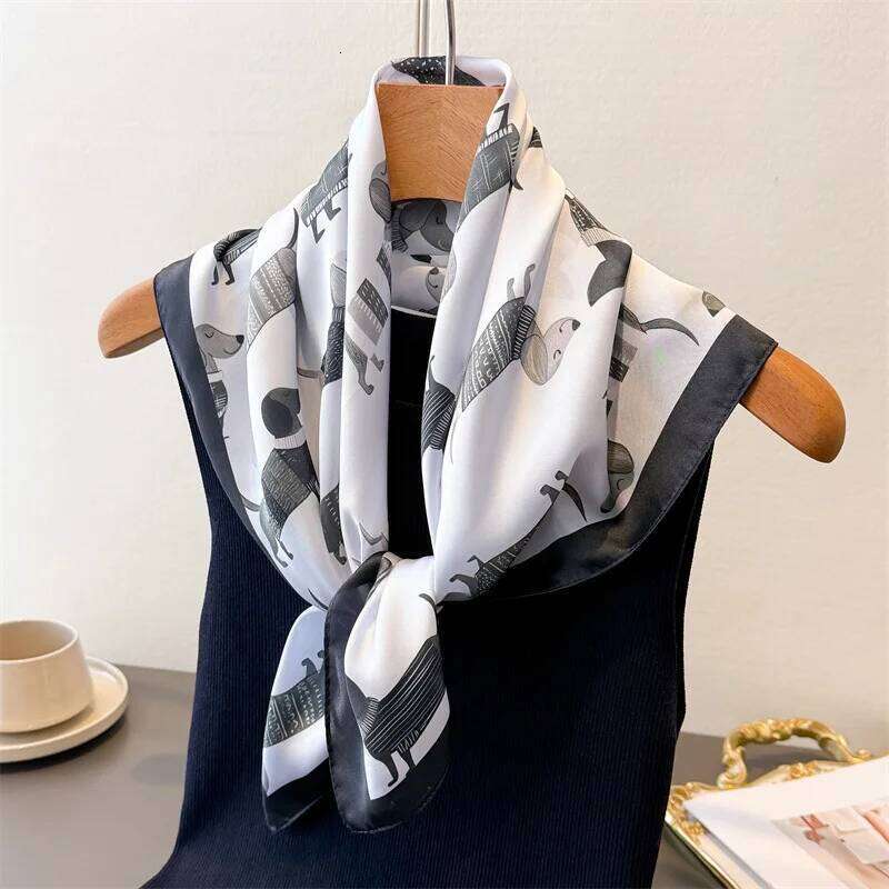 2026 Luxury 70x70cm Square Silk Scarf for Women Cute Dachshund Pattern Shawls Wrap Fashion Accessory Hair Tie Bandana Hijab Caps 26Y06226 - view 3