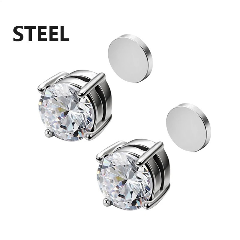 1Pc Crystal Magnetic Ear Stud Clip Earrings for Men and Women Punk Round Zircon Magnet Non Piercing Jewelry 260623 - view 7