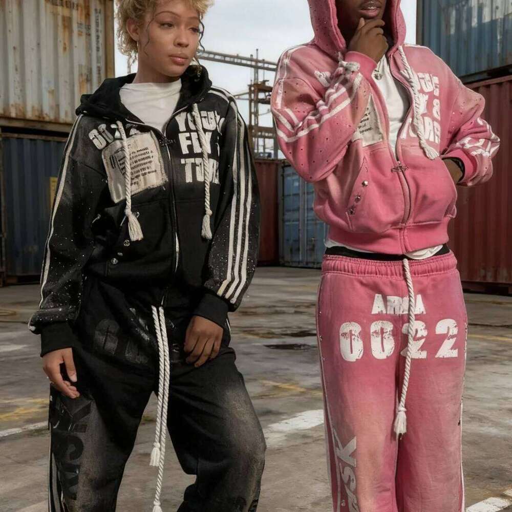 Y2k sportswear men's and women's hip-hop Harajuku retro patch print super large hooded sweatshirt W260626 - view 6