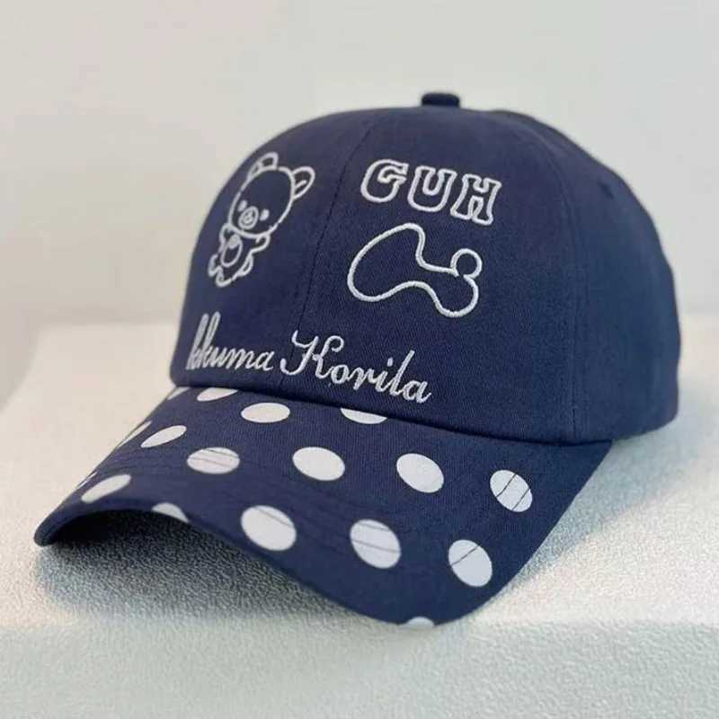 Baseball Womens Embroidered Korean Style Cute Polka Dot Bear Design Camouflage Visor Fashionable Letter Detail M260626 - view 4