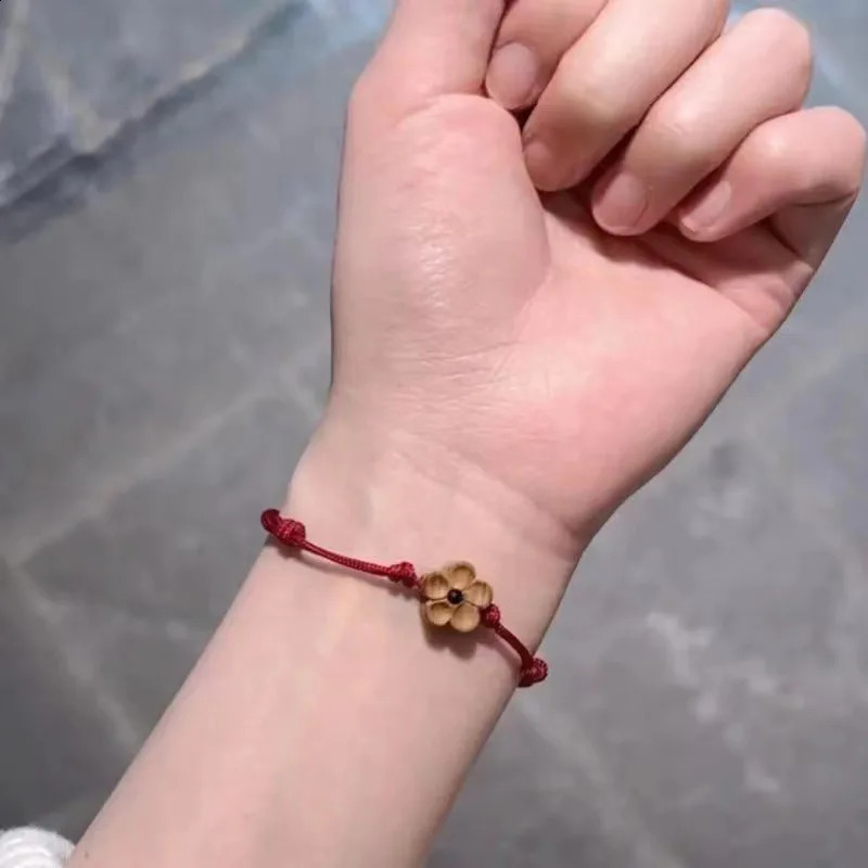 Wooden Plum Blossom Red Bracelet Rope Hand Woven Lucky Retro Creative Gift Girlfriends Couples Jewelry 260617 - view 3