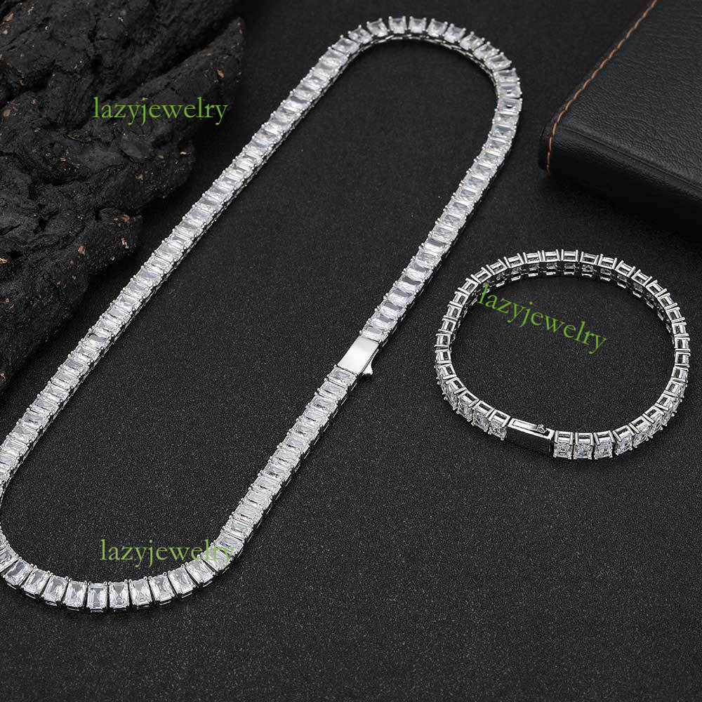 Designer custom 6mmVVS Moissangite Rectangular tennis necklace Full diamond ice crystal Hip Hip Chain bracelet men's necklace - view 7
