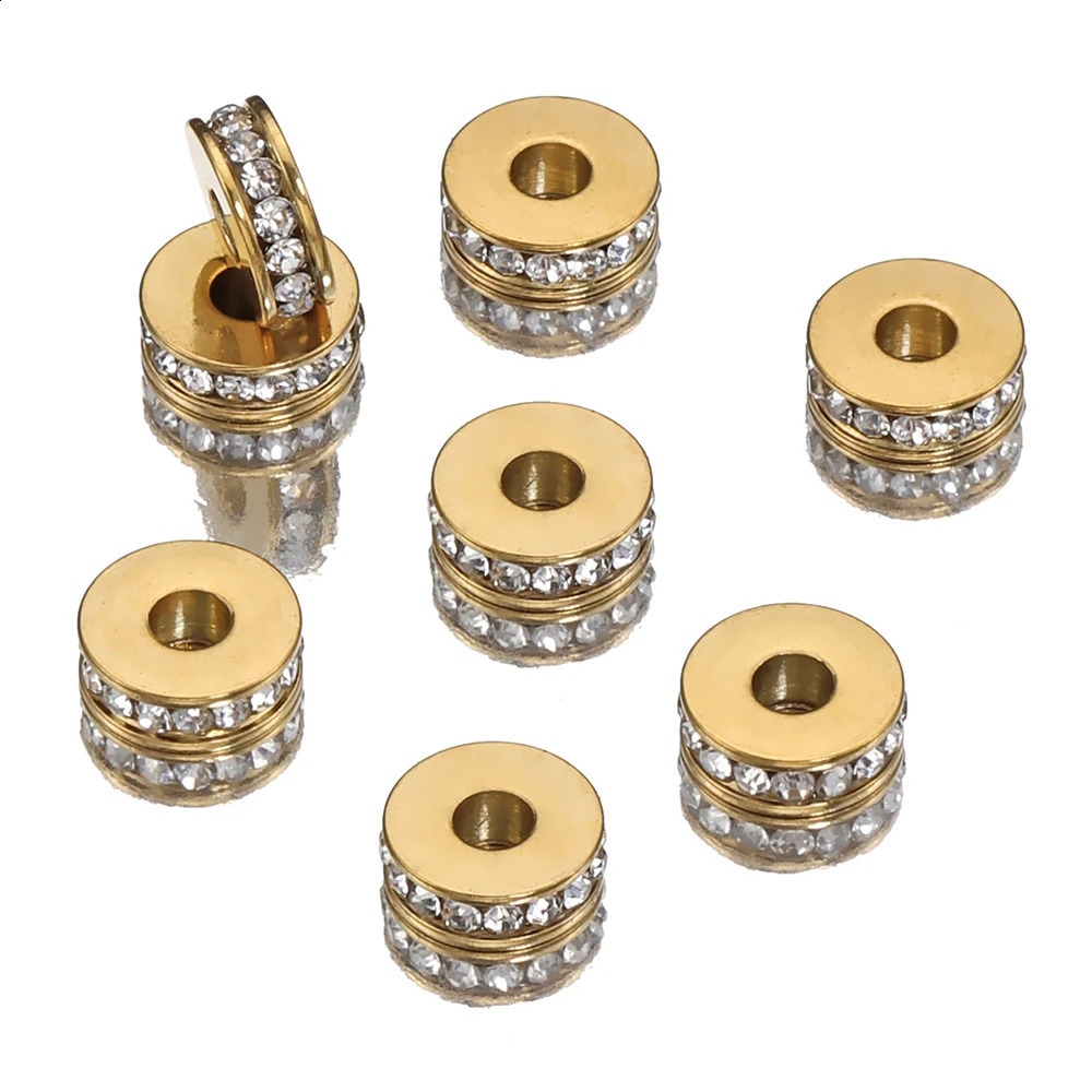 10pcs Stainless Steel Rhinestone Beads 7mm Flat Round Crystal Rondelle Spacer Bead for Jewelry Making DIY Bracelet Necklace 260623 - view 5