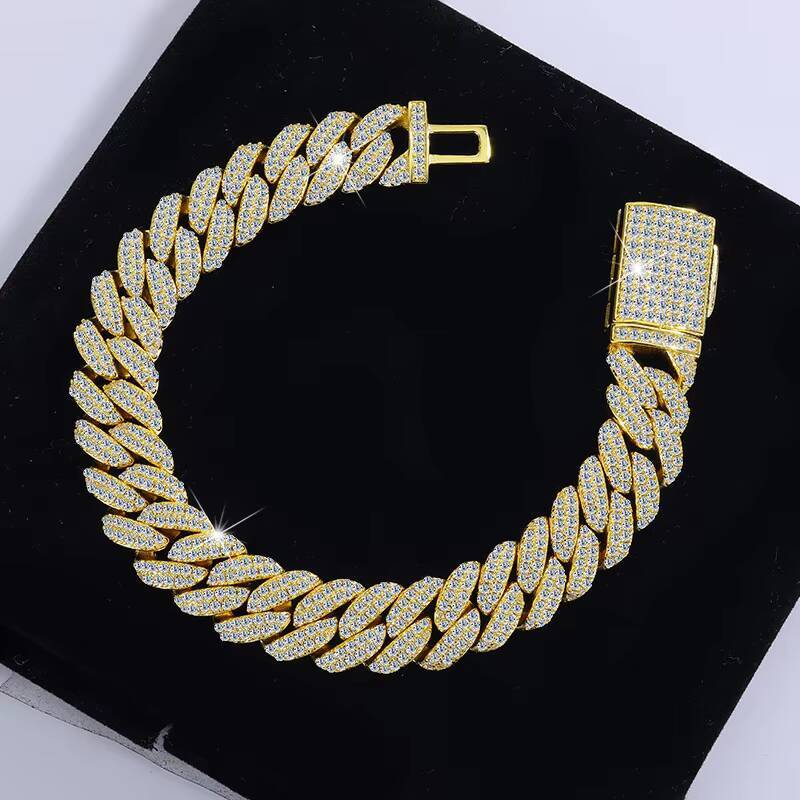 Hot Sale Moissanite Cuban Bracelet Iced Out 925 Sterling Silver Miami Cuban Link Bracelet for Women Cuban Chain Bracelet for Men