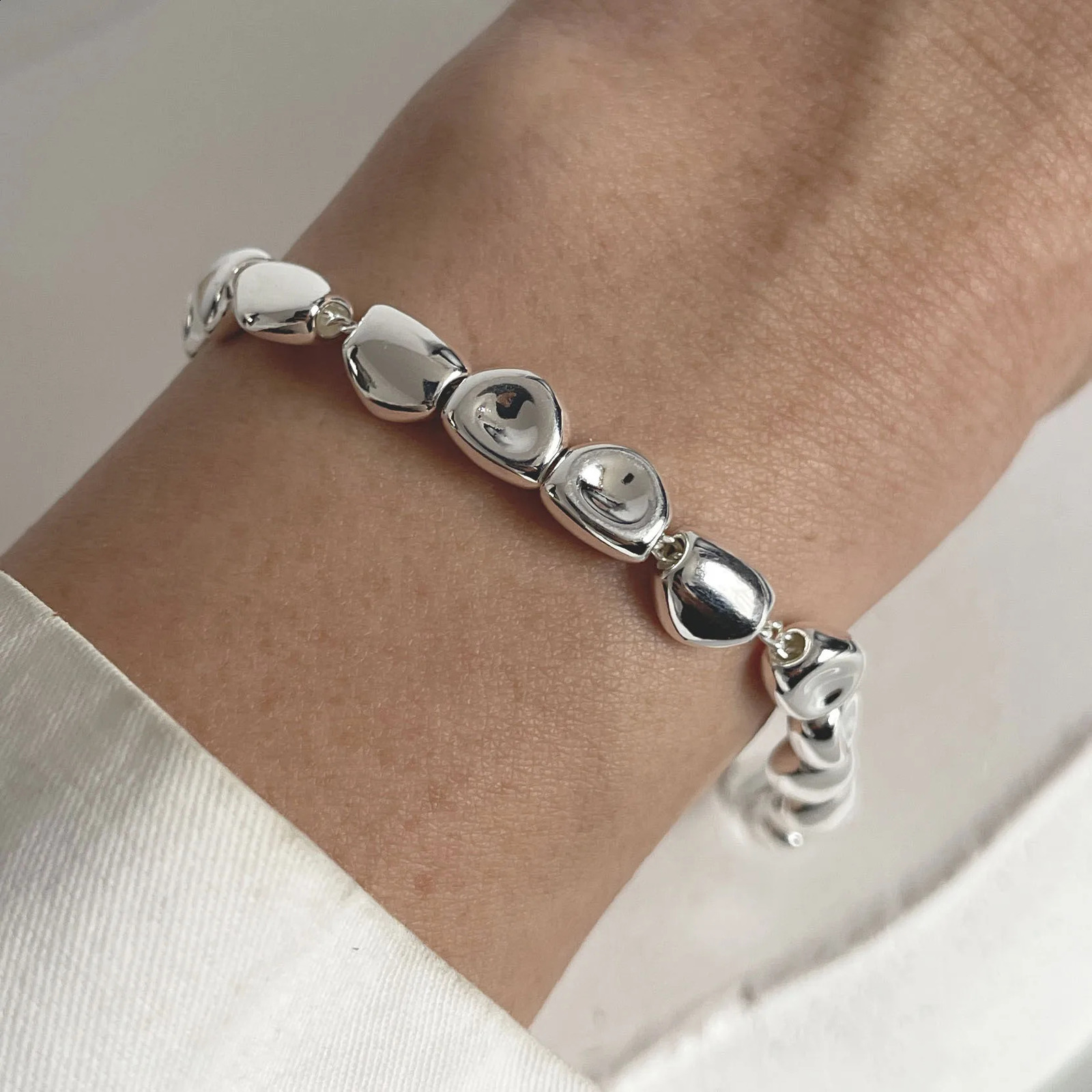 100 Solid 925 Sterling Silver Metal Bracelet for Women Handmade Simple Stone Bracelet Birthday Gift Party 260626 - view 3