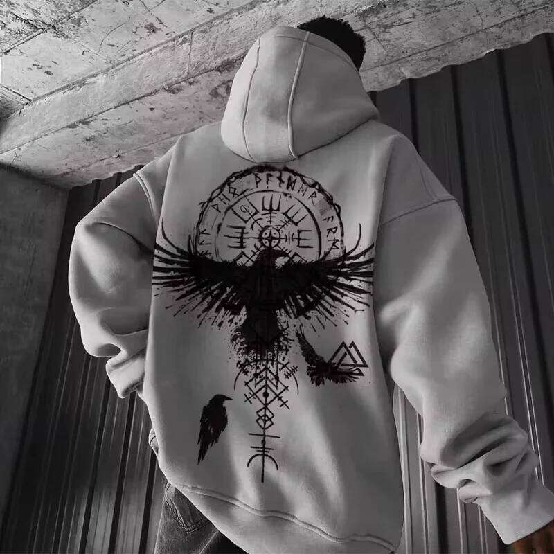 2025 Totem Viking Eagle Print Y2K Men Long-sleeve Hooded Sweatshirt Autumn Winter Daily Outdoor Casual Street Fashion Sportswear W260626 - view 4