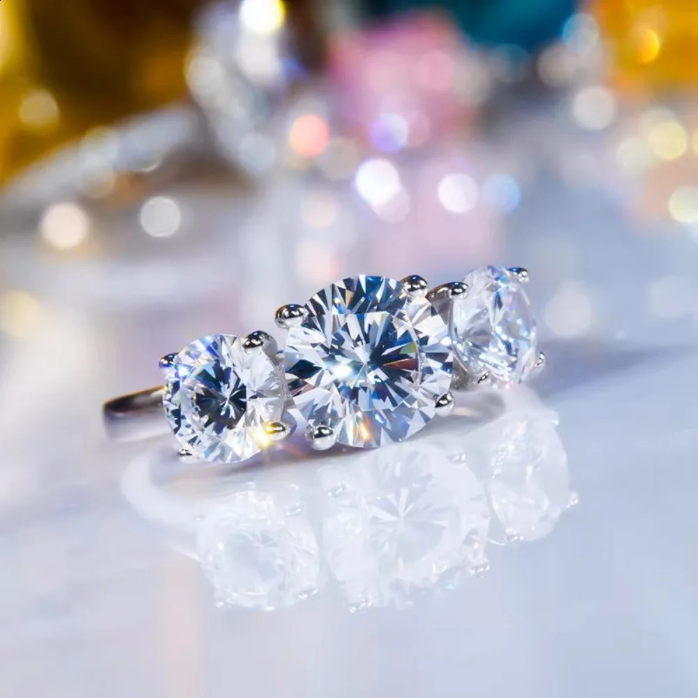 2/4CT Certified Rings 925 Sterling Silver Three Lab Diamond Engagement Wedding Band For Women 18K Plated Fine Jewelry260624 - view 6