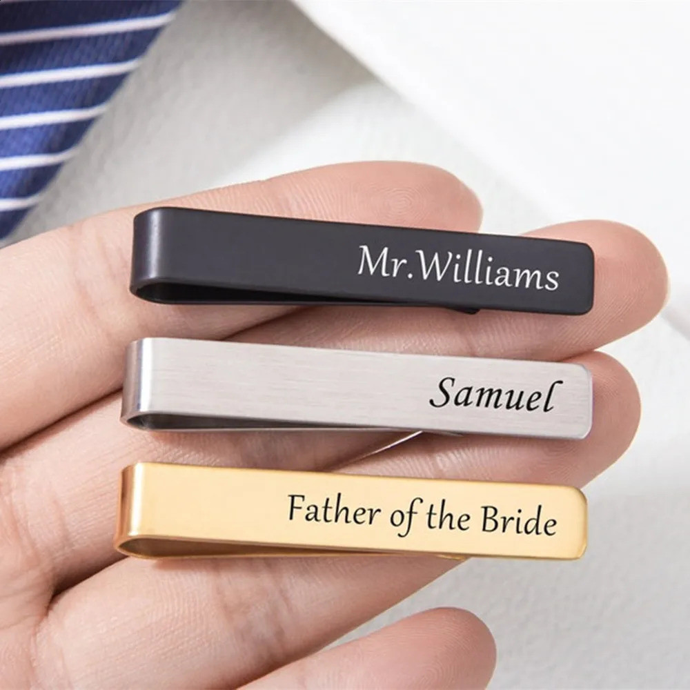 Personalized Name Tie Clips Mens Stainless Steel Custom Tie Bar Boyfriend Jewelry Groomsmen Gift Engraved Tie Clip For Dad 260626 - view 4