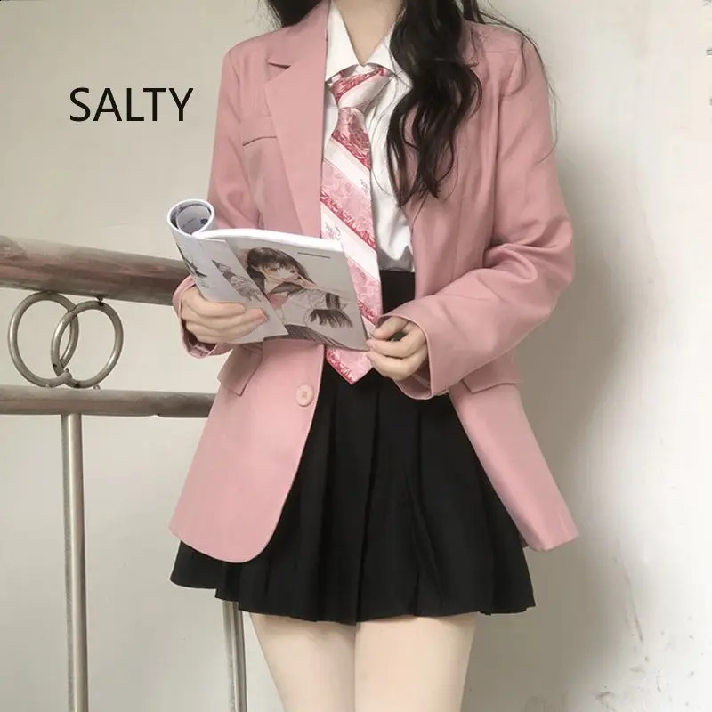 Pink Blazer Women Spring Korean Loose Student Jacket Woman Solid Office Elegant Blazers Female 260625 - view 6