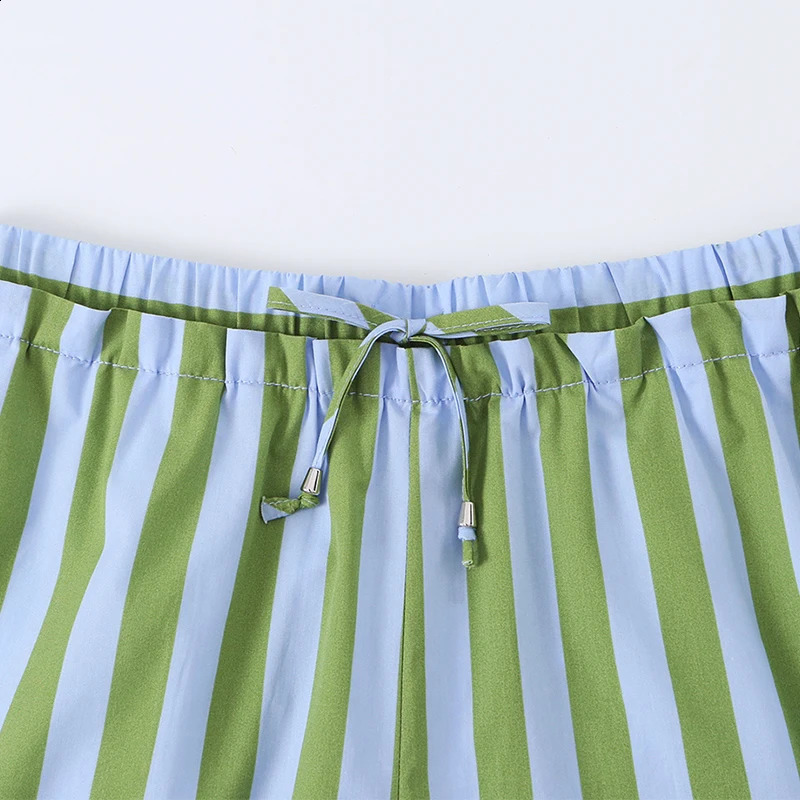 Willshela Women Fashion Green Striped Drawstring Mini Shorts Vintage High Elastic Waist Female Chic Lady 260626 - view 4