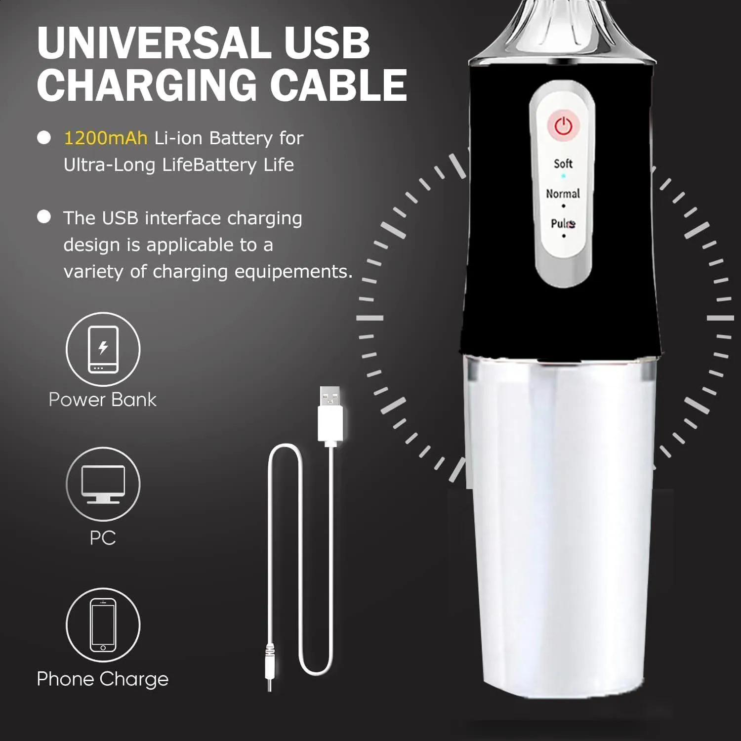 Water Flossers Portable Dental Irrigator Cordless Floss Irrigators Jet Rechargeable Oral Black Sets for Adults Braces 260626 - view 6