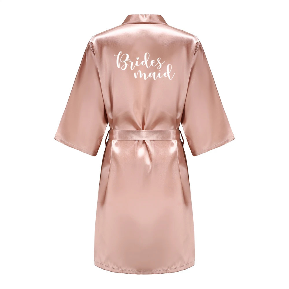 Womens Satin Kimono Robes With White Letter Bride Bridesmaid Short Getting Ready Wedding Dressing Gown 260625 - view 6
