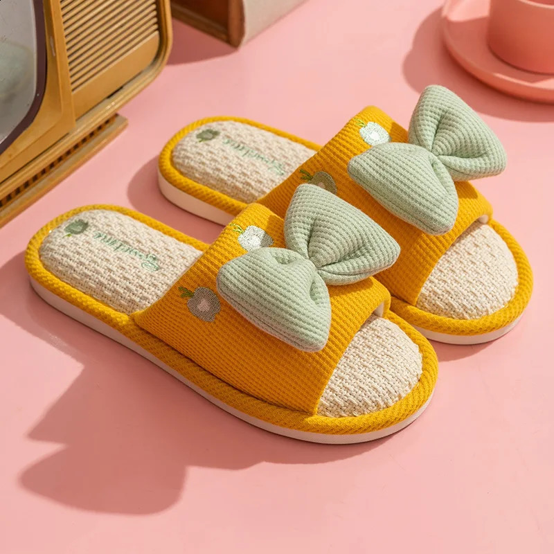 Ladies Summer Casual Linen Slippers Cartoon Multicolor Bow Girls Home Anti-Slip Slippers Simple Cute Slip-On Footwear 260624 - view 7