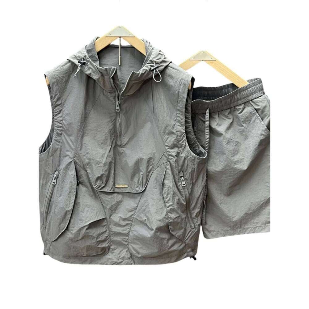 Casual Hooded Suit Men's Summer Workwear Thin Loose Fashion Couple Sleeveless Waistcoat Shorts Two-Piece Set 26Y0626 - view 6
