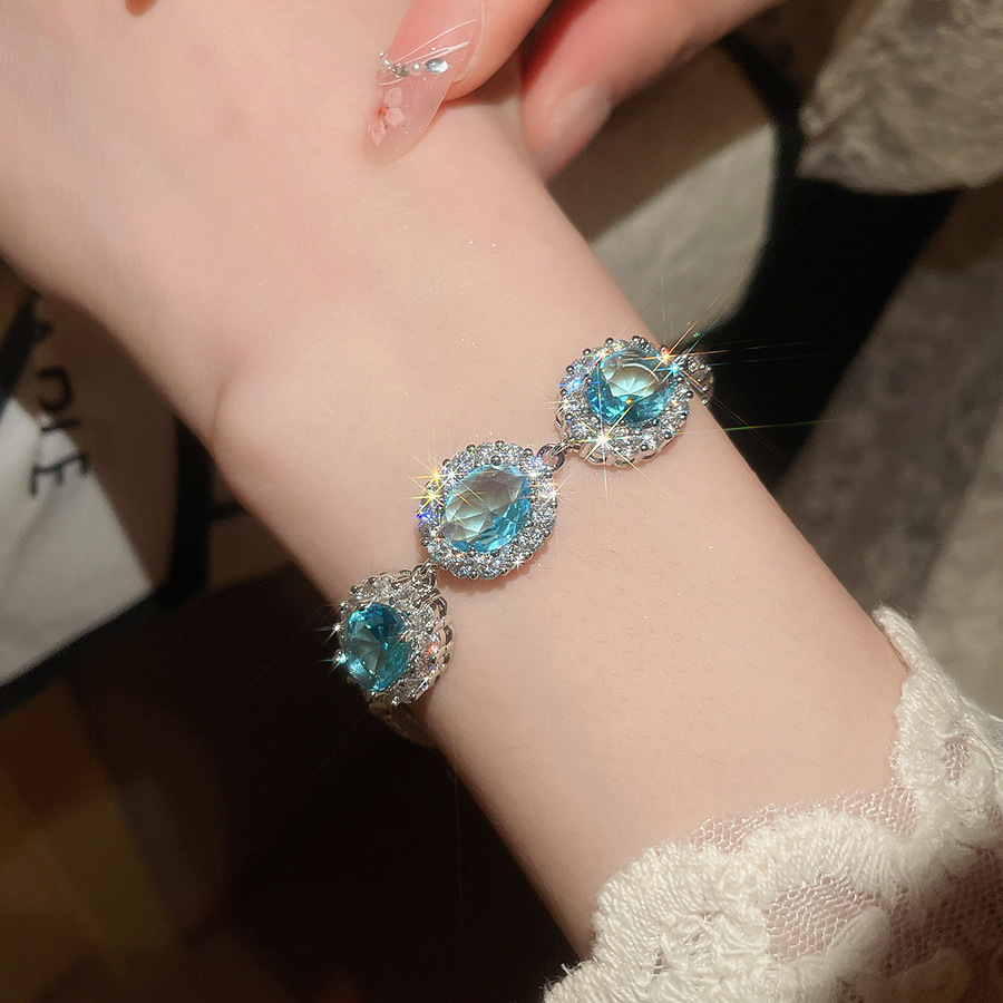Dopamine Zircon Oval Bracelet for Women, Light Luxury High-End Fashionable European and American Style Unique Personalized Jewelry - view 7