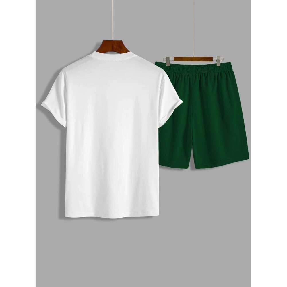Short-sleeved summer men's suit simple fitted T-shirt letter print with the same printed shorts two-piece set 26Y0626 - view 7