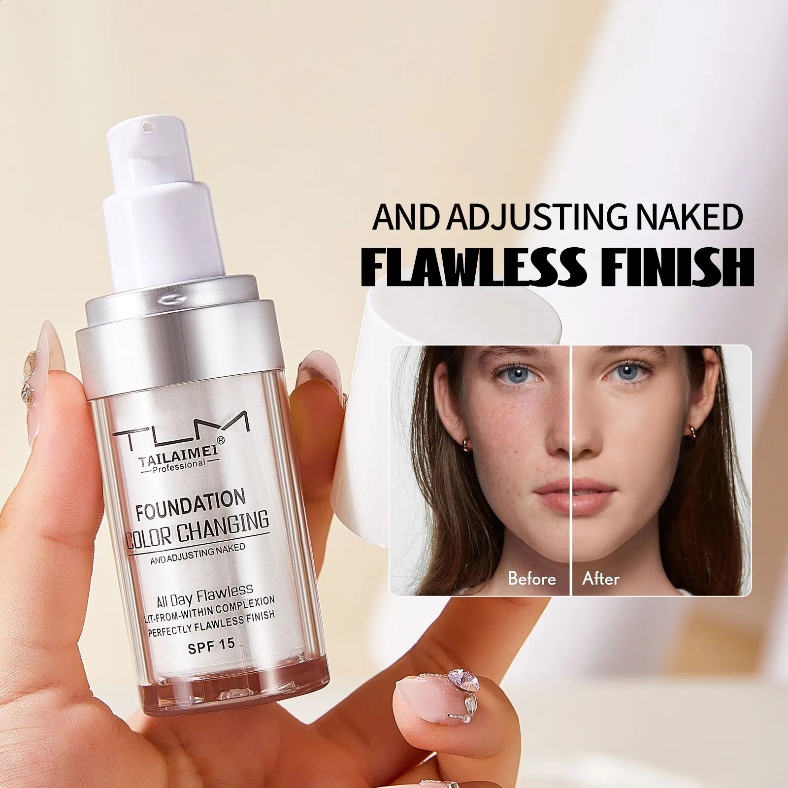 TLM Liquid Foundation Color Changing Concealer Waterproof Natural Brighten Skin Tone Face Cosmetics Makeup for Women Men 30ml 260625 - view 6