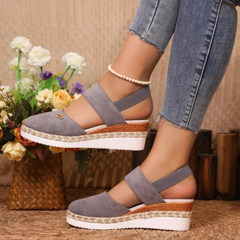 Women Linen Plain 6cm Wedge Sandals Handmade Ladies Casual Comfortable womens shoes 2026 260626 - view 6