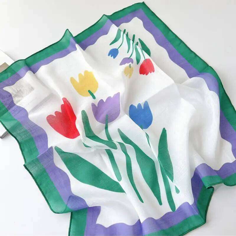 Cotton Linen Floral Small Square Spring And Summer Fashion Women's Headscarf Bandana 58*58cm Handkerchief Decorative Scarf 26Y06226 - view 4