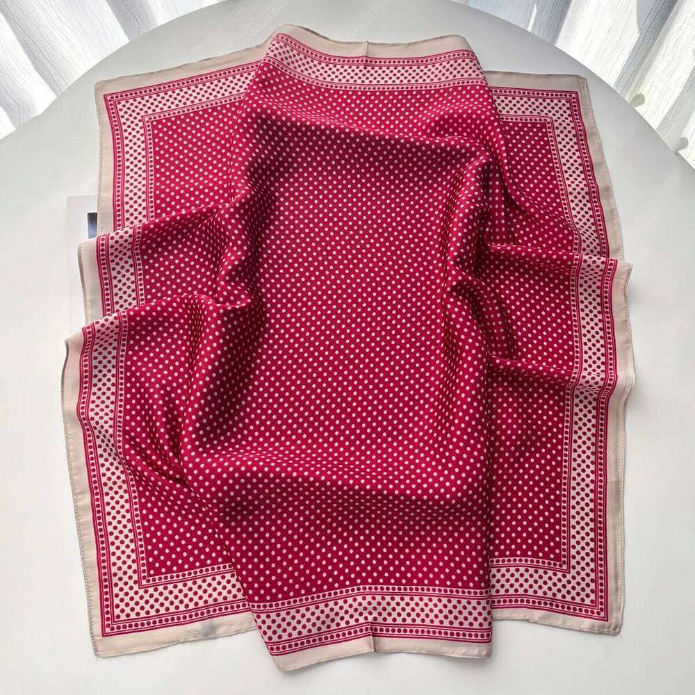 Imitation Silk Square Scarf For Women Polka Dot Printed Bandanas Stylish Hairband Luxury Hijab Neckerchief Elegant Shawl Wraps 26Y06226 - view 4