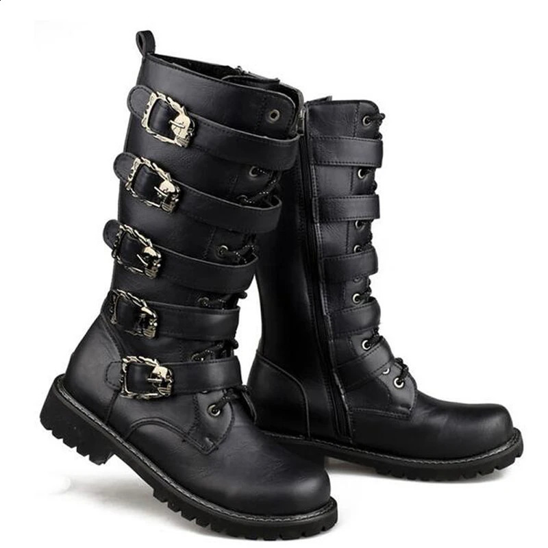 Winter Men Motorcycle Boots Fashion Mid-Calf Punk Rock Punk Shoes Mens PU Leather Black High top Casual Boot Man 260626 - view 4
