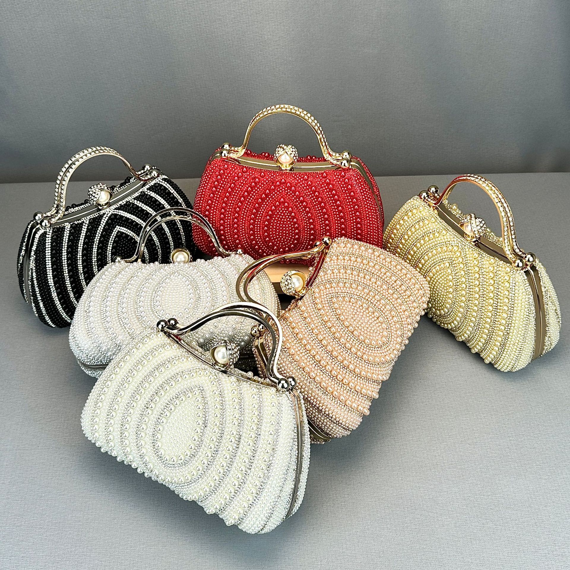 European and American Fashion Water Drop Pearl Handbag Crossbody for Women Rhinestone Single Shoulder Socialite Party Evening Bag Dress GLAMOR