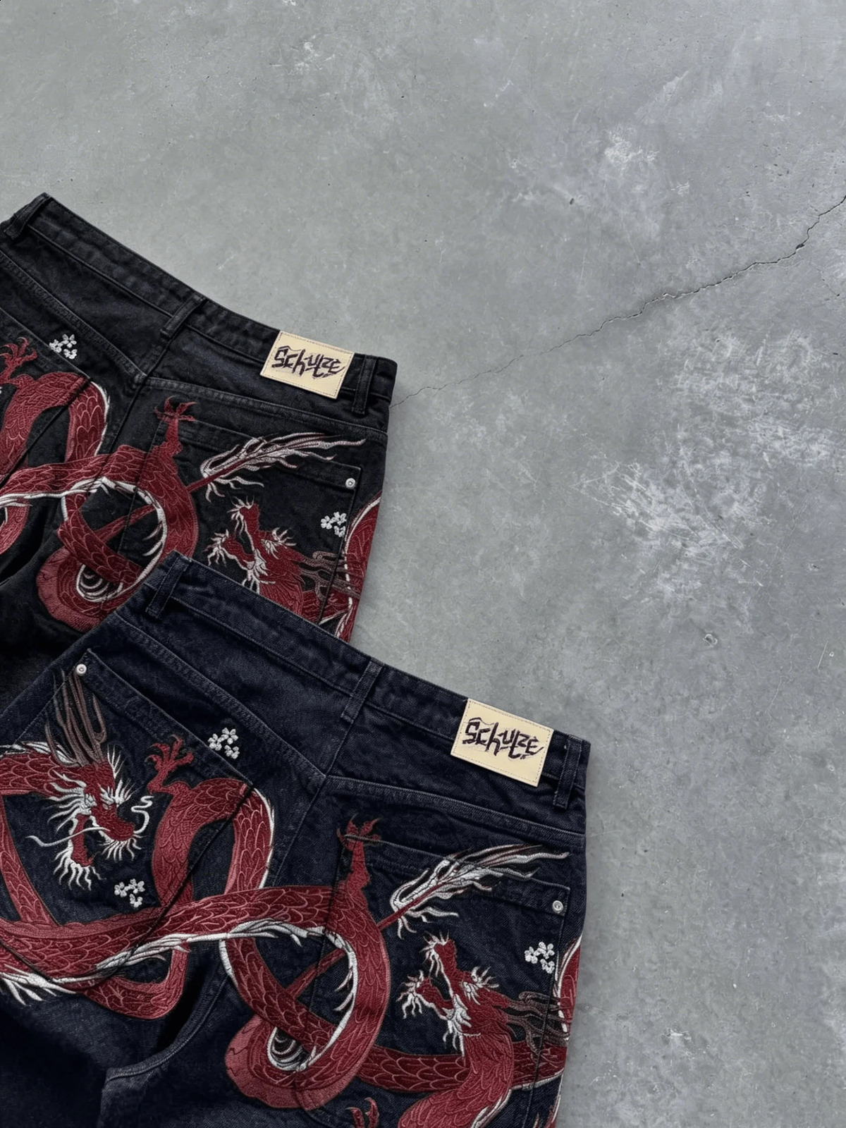 Men Couples Japanese Dragon Floral Embroidered Denim Shorts Loose Baggy Streetwear Washed Vintage Harajuku Y2K Summer Jeans 260625 - view 6