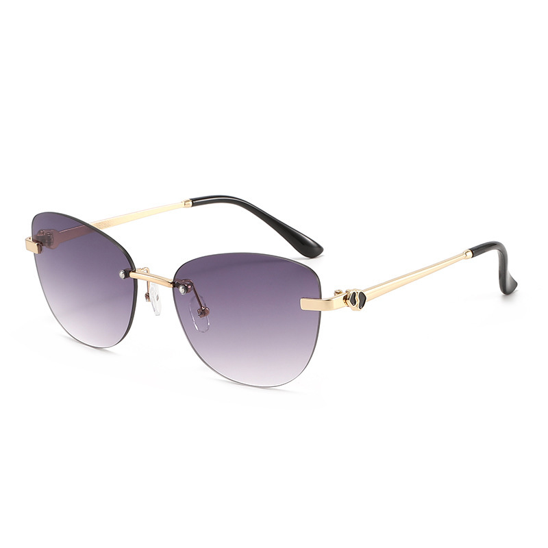 New Vintage Frameless Oval Sunglasses, Fashionable Heart-Shaped Design, Stylish And High-End, Personalized Street Style Women's Sunglasses - view 4