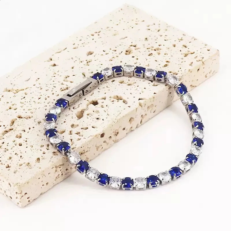 925 Sterling Silver Blue and White Zircon Tennis Bracelet Womens Elegant Wedding Jewelry Gifts Suitable for Party Wear 260626 - view 5